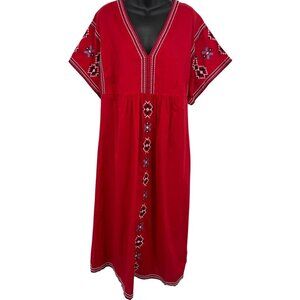Zara Red Embroidered V-Neck Midi Shift Dress Size XL Extra Large Women NWT New
